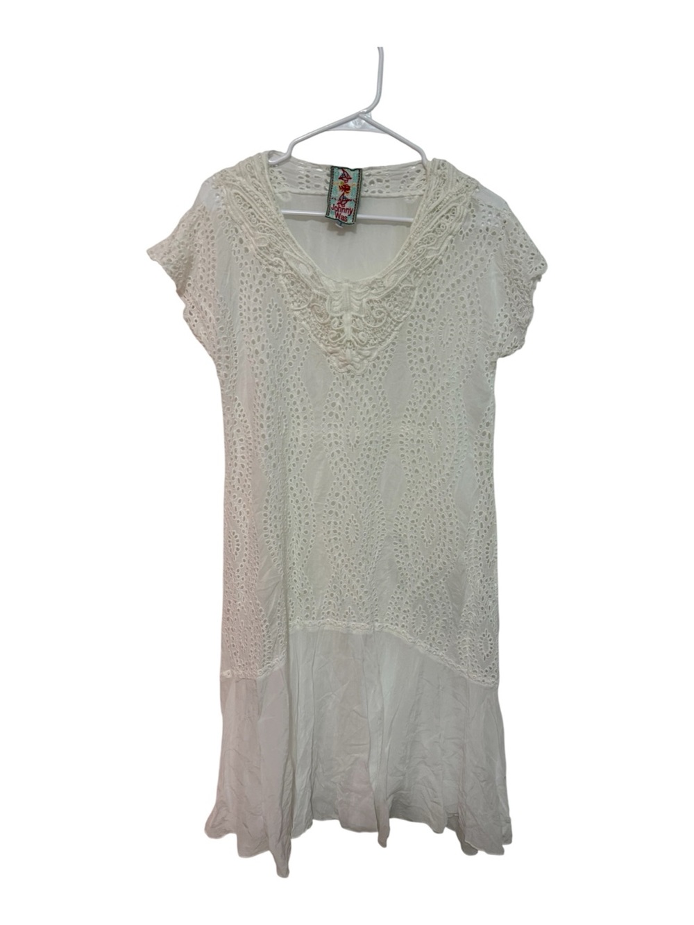 Johnny Was Cream Eyelet Lace Short Sleeve Tunic dress size small